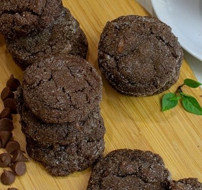 Crispy on the outside with a chewy center, Chocolate Chip Brown Sugar Cookies are double chocolate delicious! Made with brown sugar, cocoa and chocolate chips,  these addictive cookies are perfect as an after school snack or anytime! #choctoberfest #cookierecipe #snack #chocolaterecipes #dessertrecipe