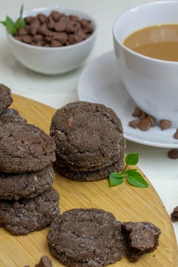 Crispy on the outside with a chewy center, Chocolate Chip Brown Sugar Cookies are double chocolate delicious - made with brown sugar, cocoa and chocolate chips!