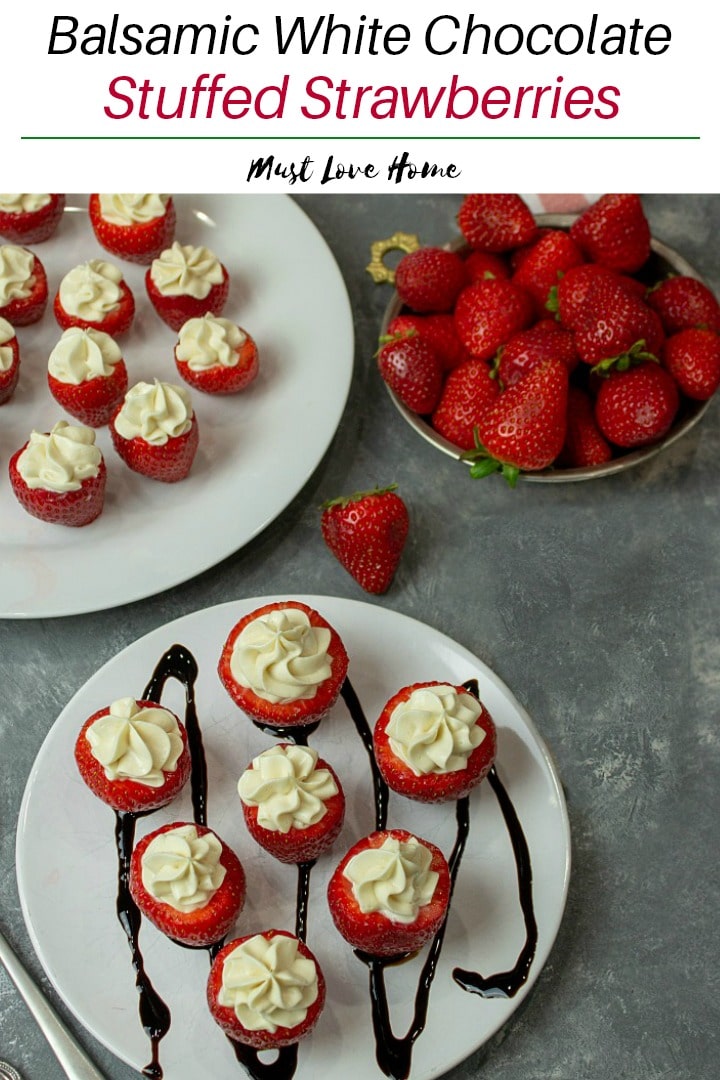 Balsamic White Chocolate Stuffed Strawberries are the perfect guilt-free pleasure to serve at parties, brunch or anytime. This recipe is super easy to make in about 20 minutes with only a handful of ingredients!