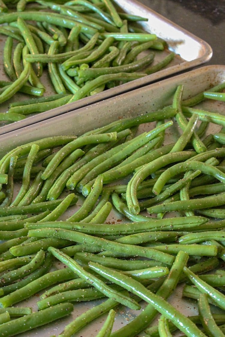 Zesty Green Bean Dippers on pan ready to roast