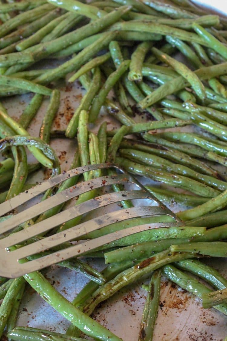 Zesty Green Bean Dippers crispy and browned on pan