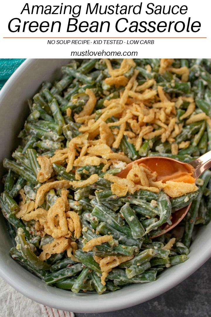 A delicious side dish for any occasion - Amazing Green Bean Mustard Sauce Casserole recipe is easy to make with real cream and approved by kids!
