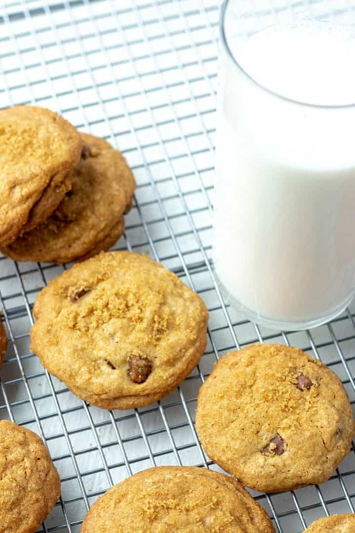 Soft and chewy, with a hint of molasses, these easy to make Brown Sugar Chocolate Chip Cookies are bake and go.