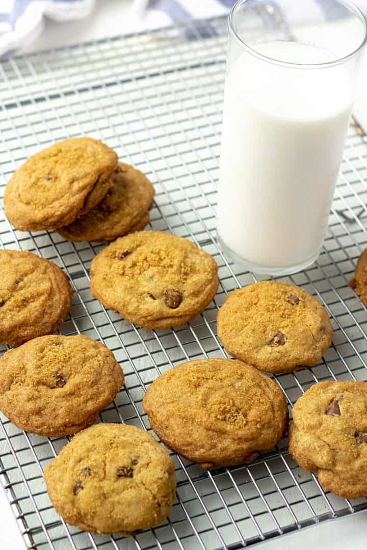 Soft and chewy, with a hint of molasses, these easy to make Brown Sugar Chocolate Chip Cookies are bake and go.