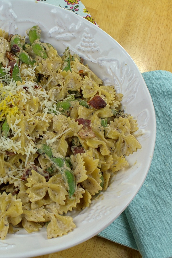 Try quick and easy Creamy Edamame Bacon Bowtie Pasta that's ready in under 30 minutes. Cream cheese makes this sauce extra thick and tasty!