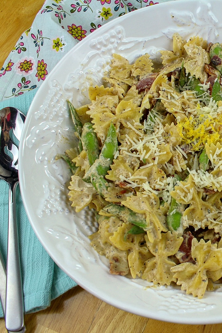 Try quick and easy Creamy Edamame Bacon Bowtie Pasta that's ready in under 30 minutes. Cream cheese makes this sauce extra thick and tasty!