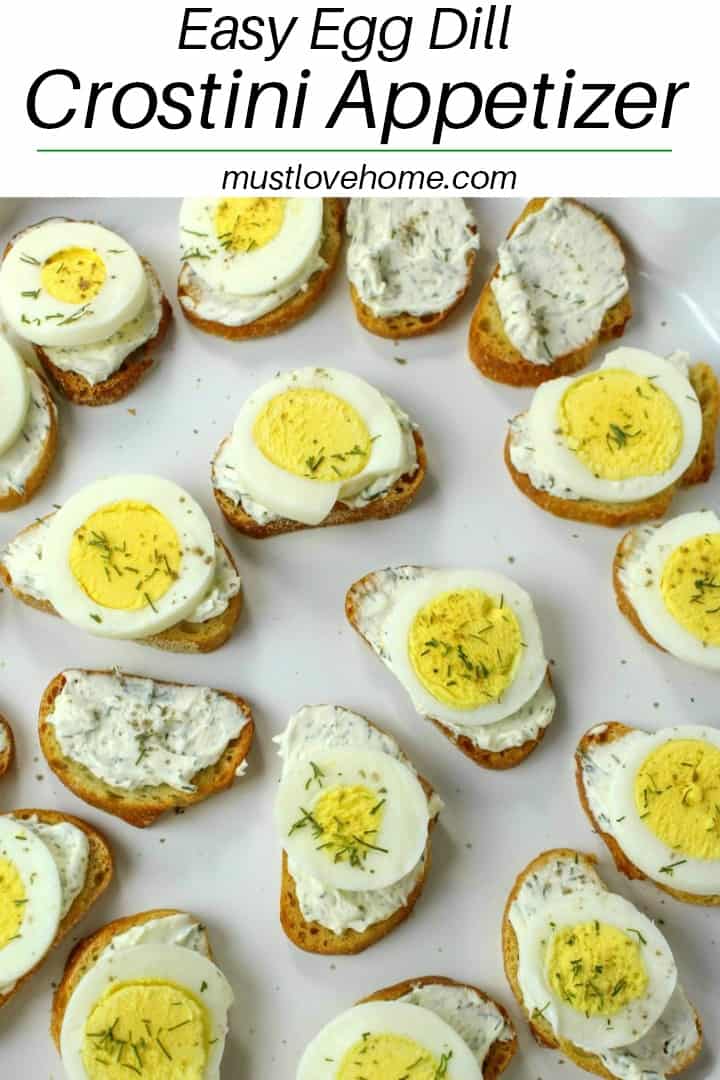 Easy Egg Dill Crostini Appetizer is so simple you will feel like you are cheating! Only 4 ingredients and 15 minutes to make appetizers for a crowd! Great for holiday parties!