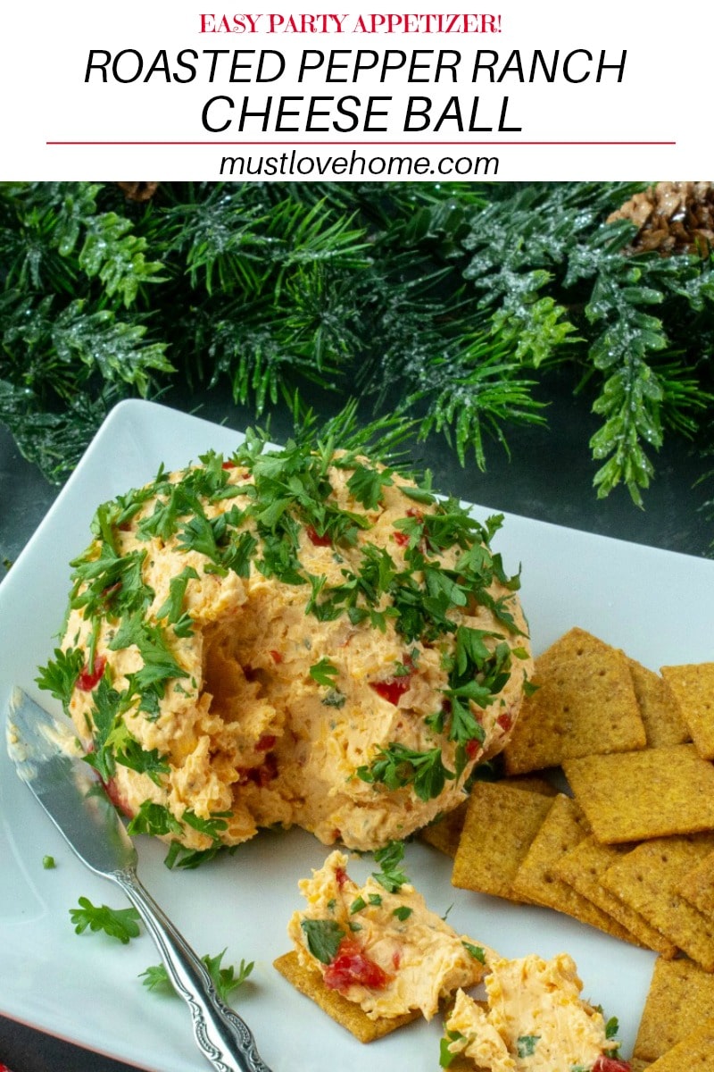Try this festive Roasted Red Pepper Ranch Cheese Ball for your next gathering. Easy to make with only a handful of ingredients!