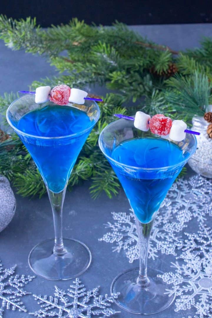 This gorgeous Jack Frost Martini is an excellent addition to any holiday party. It's a classic martini with a chilly blue curacao twist!