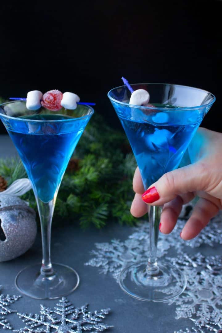 This gorgeous Jack Frost Martini is an excellent addition to any holiday party. It's a classic martini with a chilly blue curacao twist!