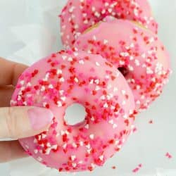 Baked Valentine Cherry Donuts in hand
