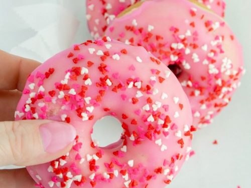 Baked Valentine Cherry Donuts in hand
