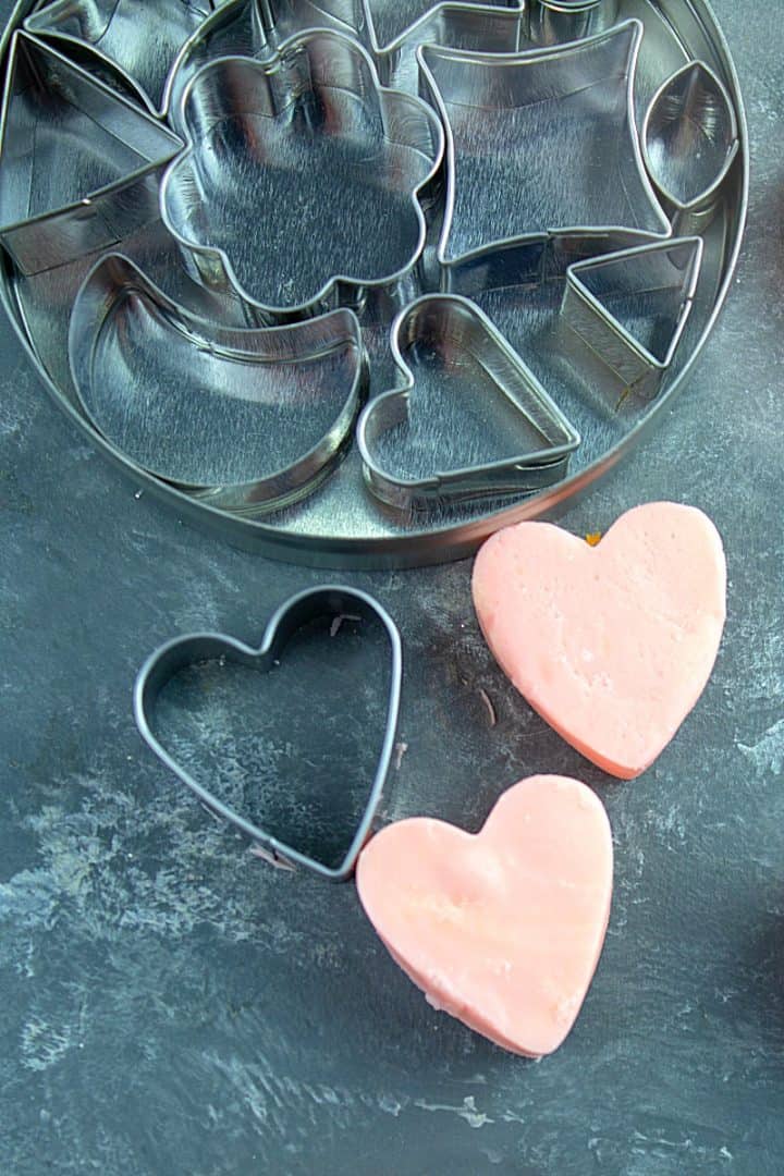 Mini cookie cutters in different shapes for cutting fudge into heart shapes