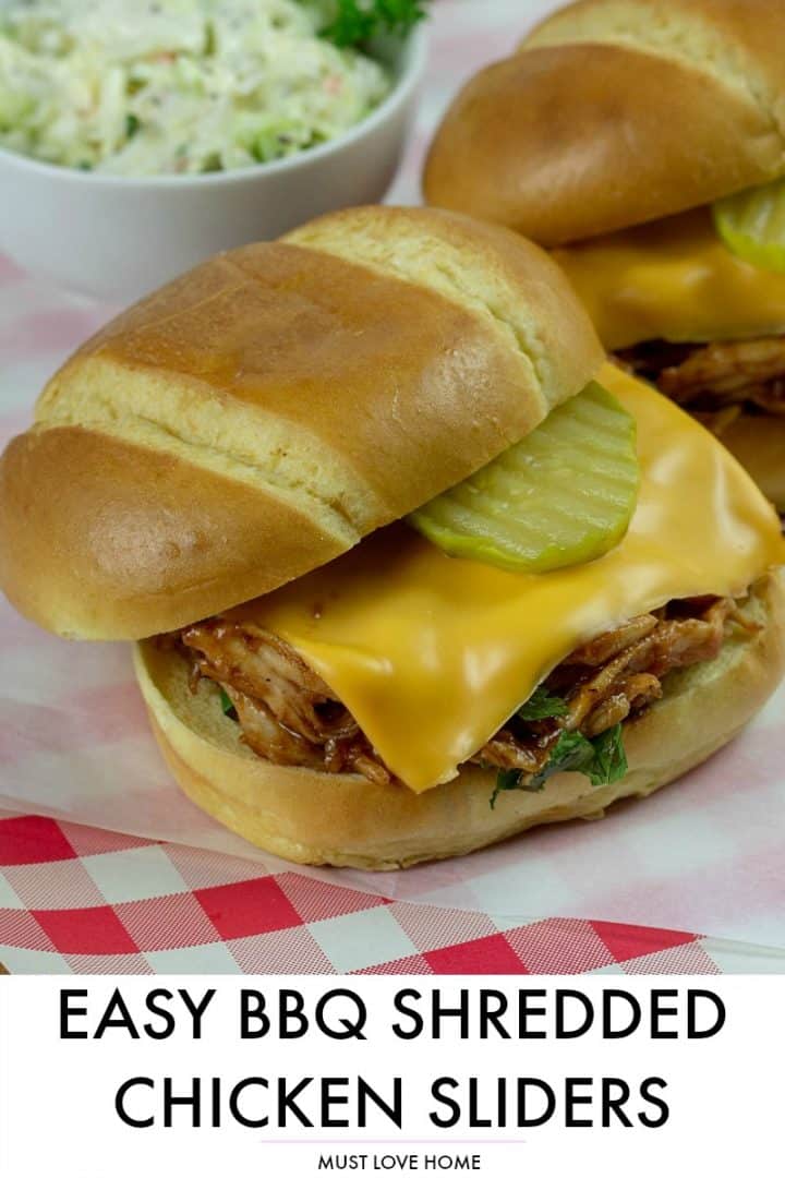 Super easy with crockpot or rotisserie chicken, these Tasty Barbecue Chicken Sliders will be ready in a jif!