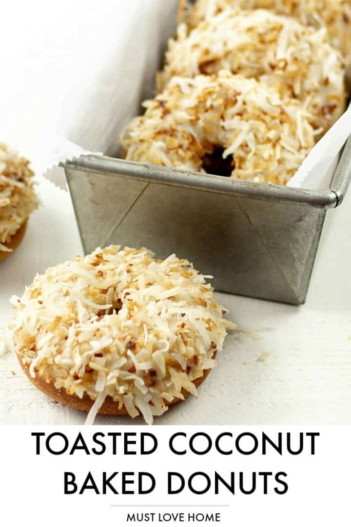 MAKE THESE SOFT AND NUTTY BAKED TOASTED COCONUT DONUTS FOR A BREAKFAST OR SNACK TREAT.