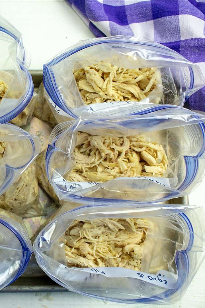 Packaged chicken in freezer bags for easy storage