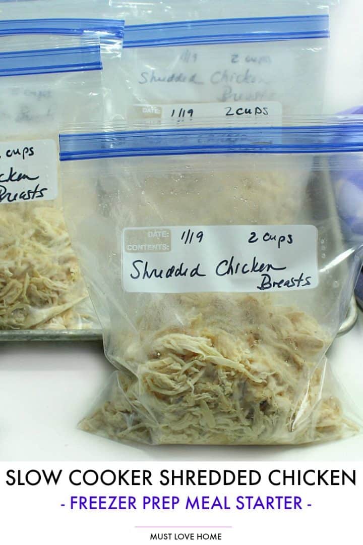 Slow Cooker Shredded Chicken Breasts are a tasty freezer meal starter!
