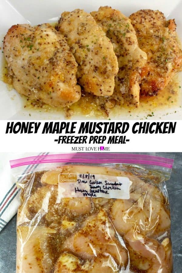 Baked up tender and juicy, this 4 ingredient Honey Maple Mustard Chicken freezer dump recipe is a flavorful family favorite.