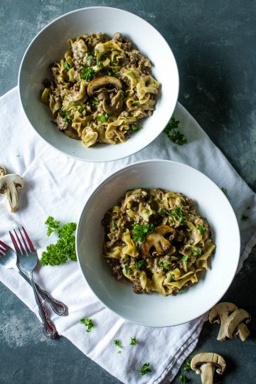 One Pot Beef Stroganoff with extra mushrooms!