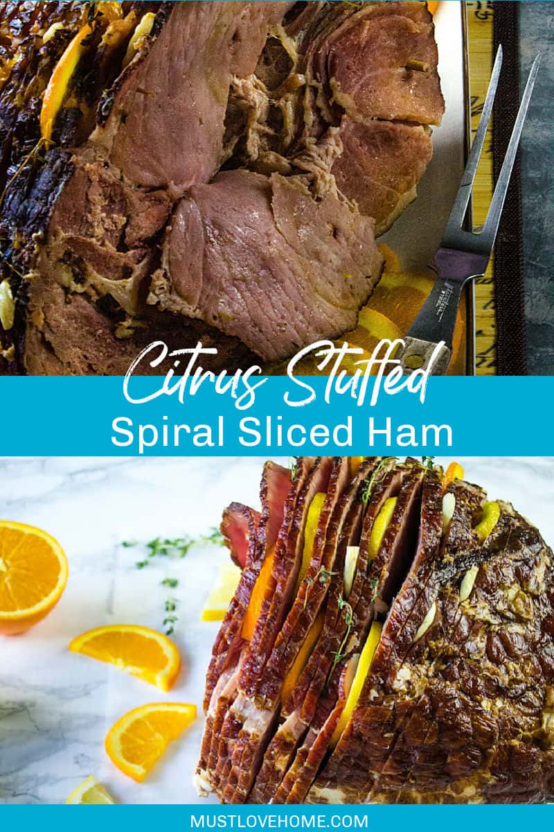 Made with a smoked, spiral sliced ham, citrus slices, garlic and herbs the flavor steams in as this holiday favorite bakes! #mustlovehomecooking