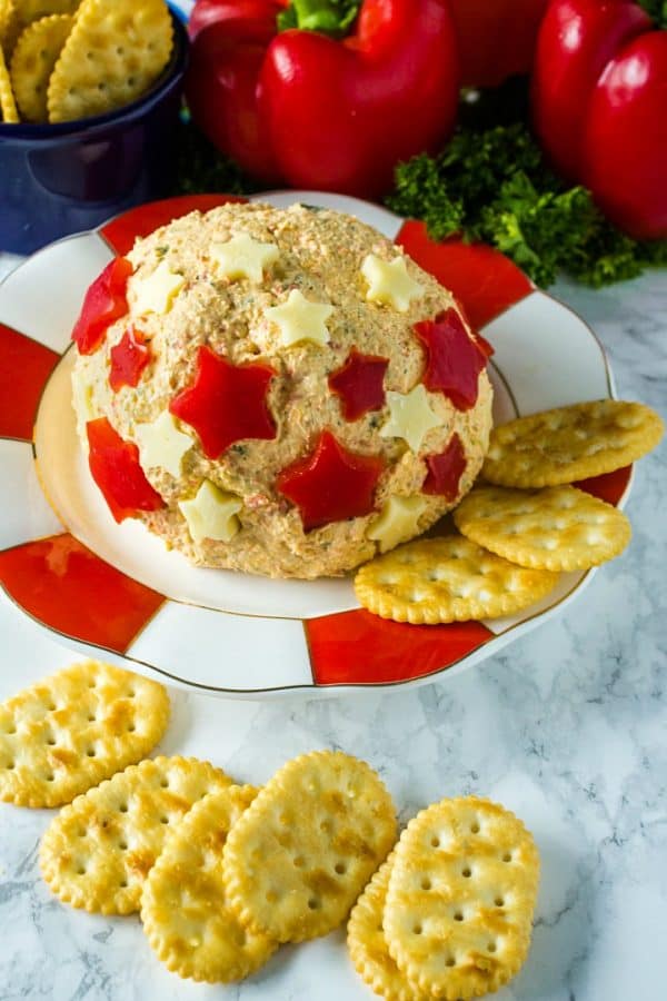 Easy Patriotic Ranch Cheese Ball - a quick appetizer decorated for all your summer celebrations! Makes enough for a crowd!