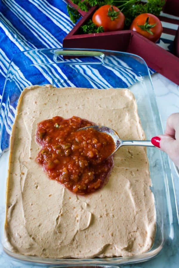 Salsa layer of patriotic layered dip