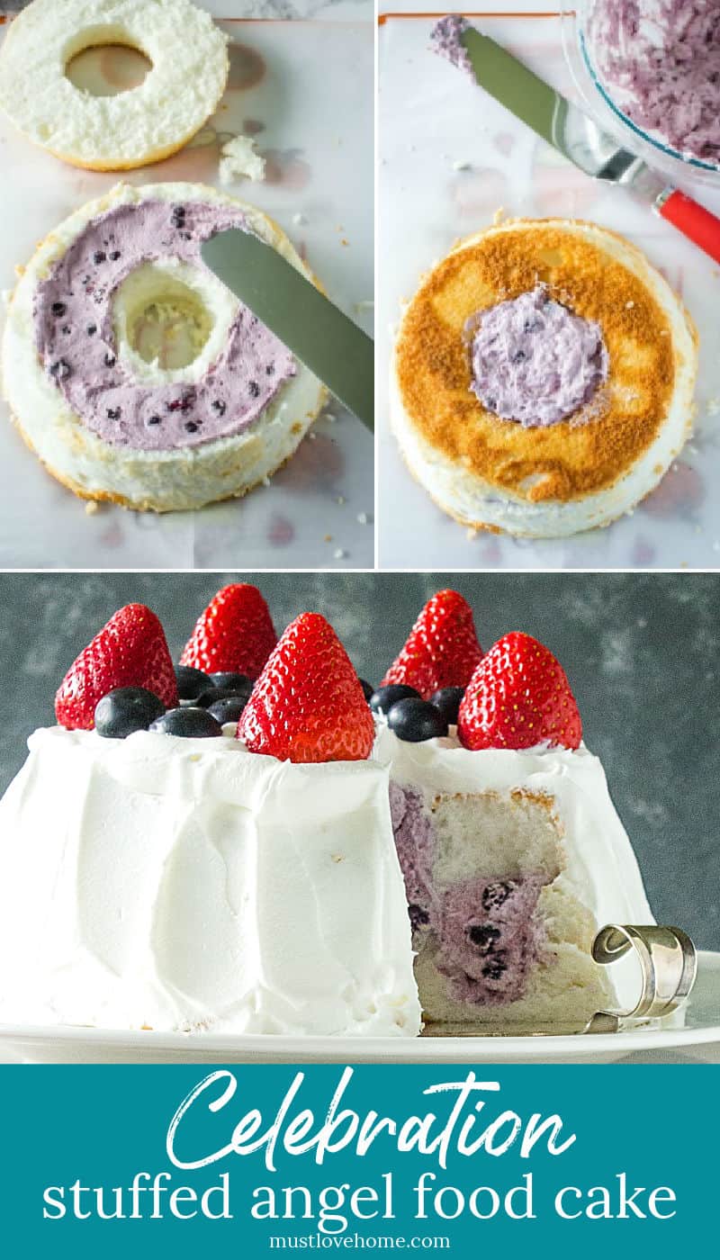 Whipped topping, blueberry pie filling and a store-bought angel food cake make this a quick and easy summer dessert. Great for Red, White and Blue celebrations! #mustlovehomecooking