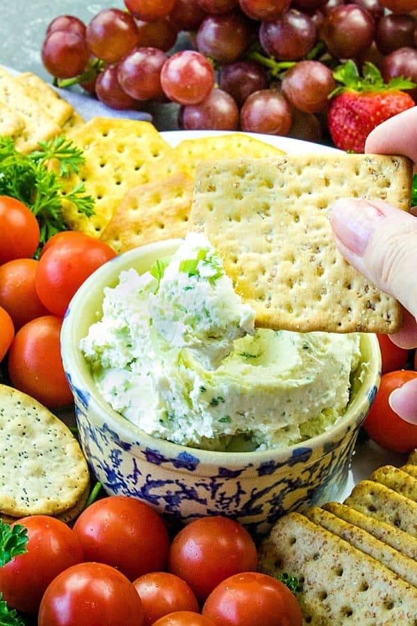 Make this full of flavor White Cheddar Herb Dip, with cheddar cheese, cream cheese, green onions and seasonings in only 5 minutes!