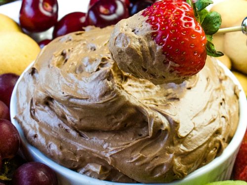 Chocolate Lovers Fruit Dip is a cool and creamy treat made with melted chocolate, cocoa, cream cheese and luscious whipped cream. This delicious chocolate dip is great for parties, dessert or after school snacks! #mustlovehomecooking