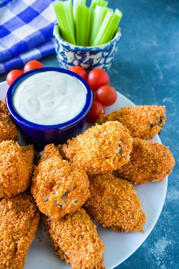 Chicken wings, coated with spicy tortilla chips and oven-baked to crispy perfection - these wings are a winner!