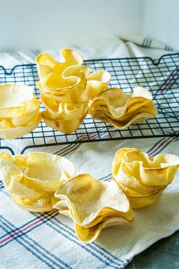 Make easy, mini baked corn tortilla bowls for appetizers, salad, ice cream and more!