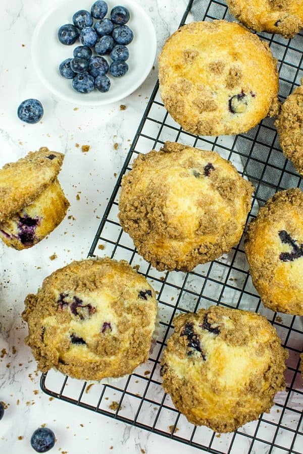 Big, Deli Style Blueberry Muffins. Streusel topped muffins that are easy to make!