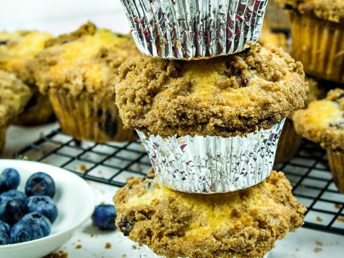Big, Deli Style Blueberry Muffins. Struesel topped muffins that are easy to make!
