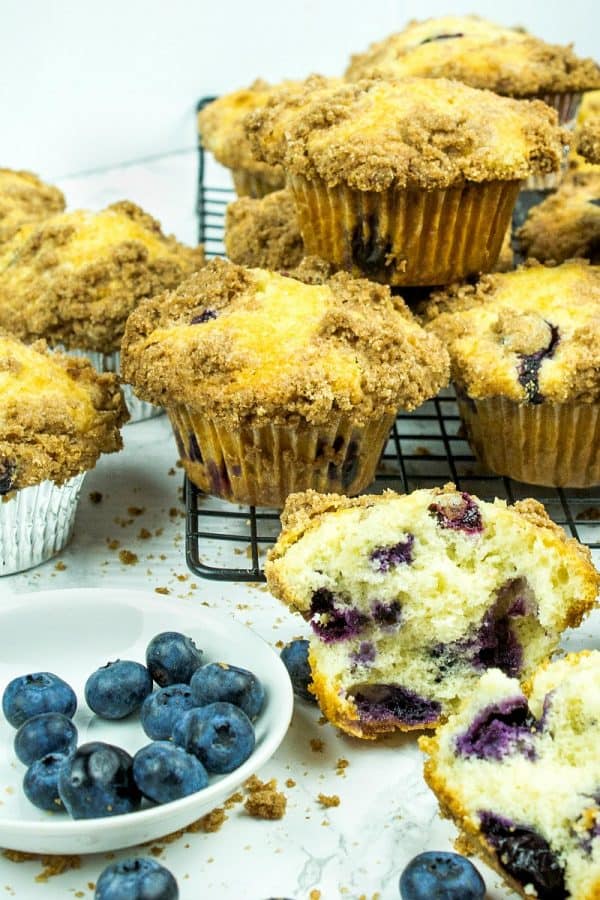 Big, Deli Style Blueberry Muffins. Streusel topped muffins that are easy to make!