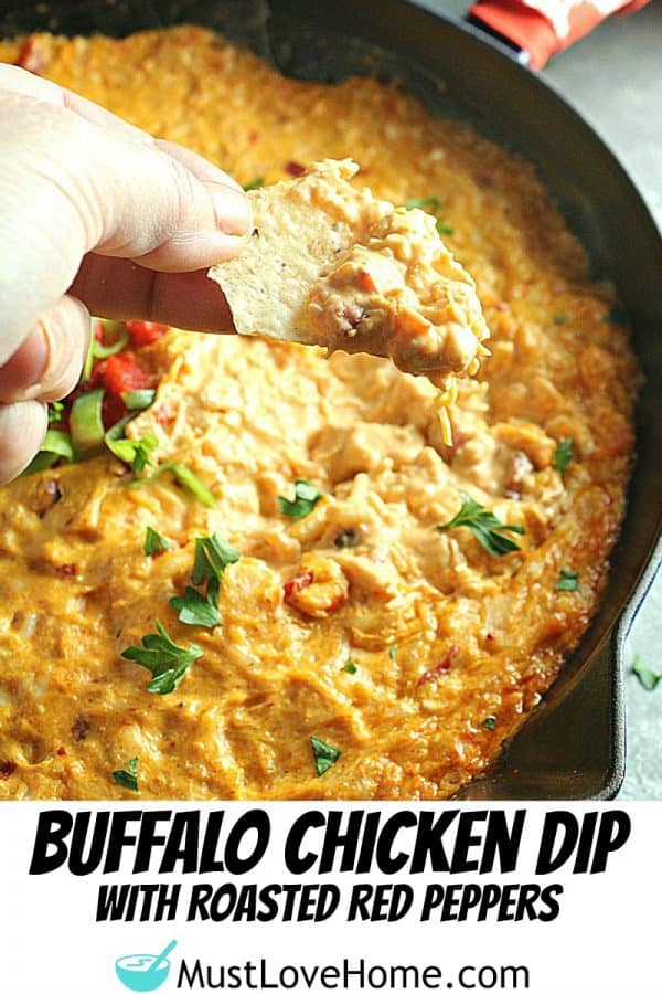 Creamy and cheesy, this Buffalo Chicken Dip is a favorite spicy party appetizer. Simple to make with ingredients like shredded chicken, wing sauce, ranch dressing and mozzarella cheese.