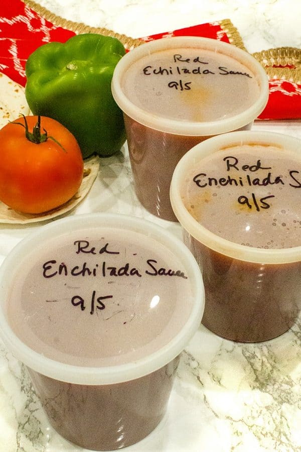 Easy Red Enchilada Sauce, a mixture of tomato sauce, vegetable broth plus Mexican spices creates  a thick Red Enchilada Sauce for enchiladas, tamales, Mexican lasagna and more!