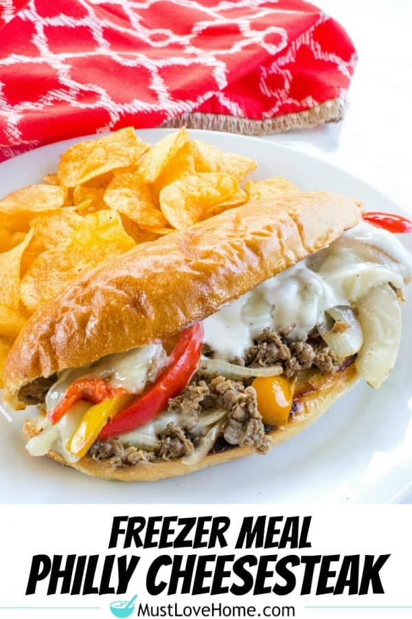 Easy Freezer meal Philly Cheesesteaks Recipe is the BEST! With tender shaved steak, peppers, onions and spices with No Thawing needed - it's everything you could want in a freezer meal.