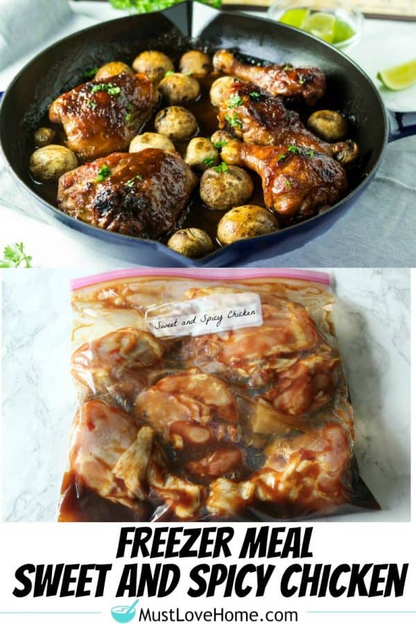 Freezer Meal Sweet and Spicy Chicken - just mix the sauce in the bag, and when thawed you have marinated, saucy, spicy chicken legs and thighs. Great for wings too!