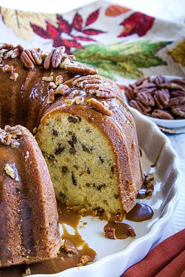 Oh so delicious Classic Southern Pecan Pound Cake is a moist and tender pound cake recipe with all the butter flavor of the classic cake and a nutty crunch from buttered pecans.