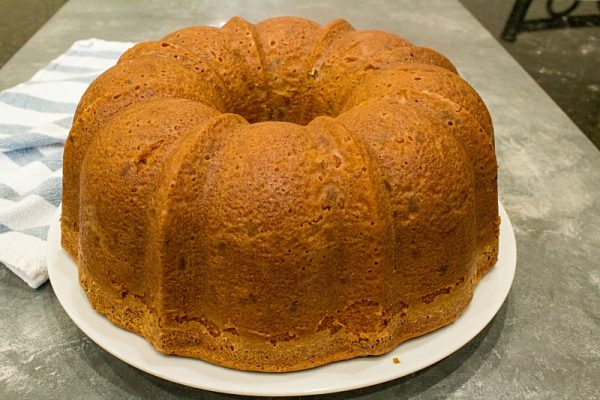 Baked Butter Pecan Pound Cake inverted from the pan.