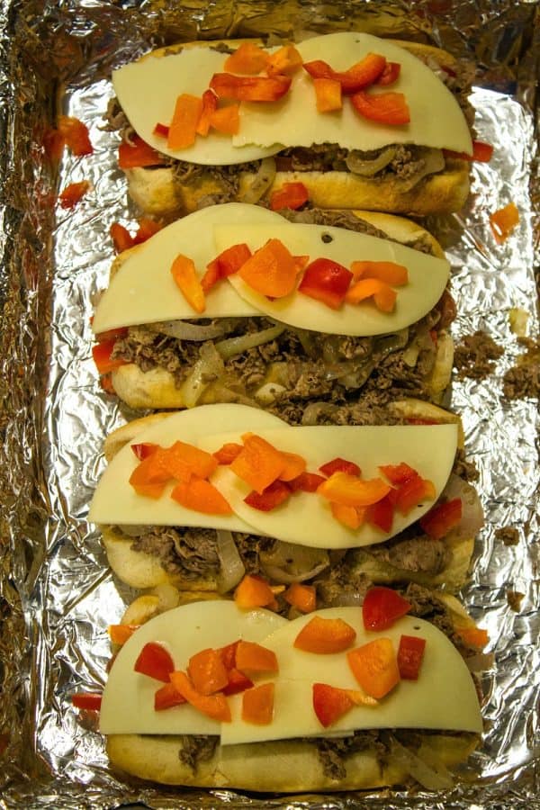 Oven cheesesteak hot dogs ready for the oven