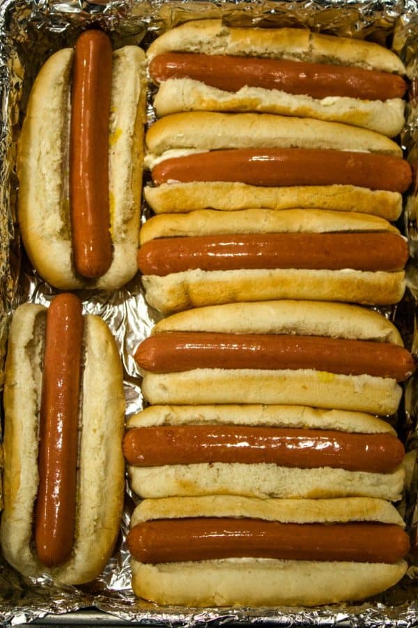 Hot dogs stuffed into buns