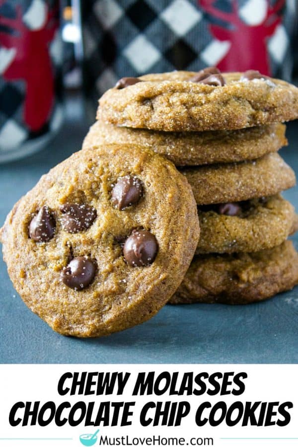 Chewy Molasses Chocolate Chip Cookies are amazingly soft, perfectly spiced and chock full of dark chocolate chips. 