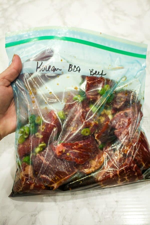 Korean Barbecue Beef packed in plastic freezer bag