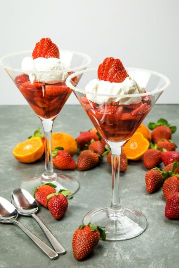 Light and naturally sweet, this Easy Strawberry Dessert for Two, with a splash of orange liqueur is like having a cocktail and dessert all in one! #mustlovehomecooking