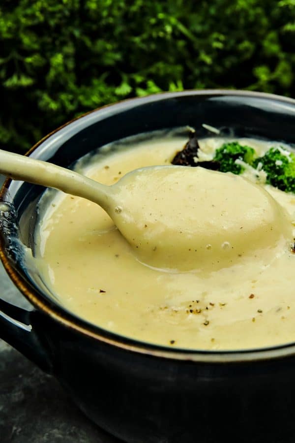 Slow Cooker Alfredo Potato Soup with hearty potatoes, tangy parmesan cheese and a hint of garlic is a cozy bowlful of comfort food ready to warm you on a cold winter night, made easy in the slow cooker.