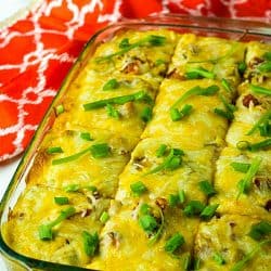 Chicken Taco Casserole is sauce coated tortillas, a zesty mix of chicken, beans, chilies and seasoning, topped with a thick layer of melted cheese. Boldly flavored and simple to make.#mustlovehomecooking #casserole #mexicanfood