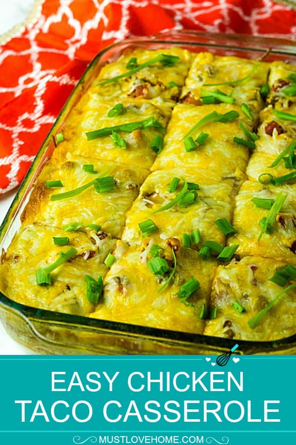 Chicken Taco Casserole is sauce coated tortillas, a zesty mix of chicken, beans, chilies and seasoning, topped with a thick layer of melted cheese. Boldly flavored and simple to make.#mustlovehomecooking #casserole #mexicanfood