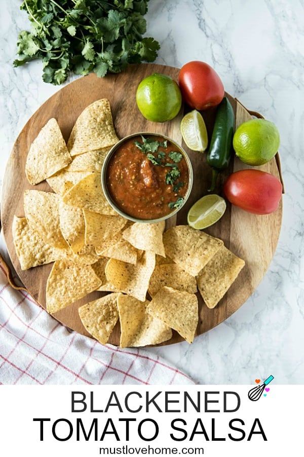 Blackened tomatoes, jalapenos, green onions and olive oil seasoned with lime and honey. It's homemade tomato salsa that's fresh and full of flavor to dip your favorite tortilla chips into. #mustlovehomecooking #salsarecicipe