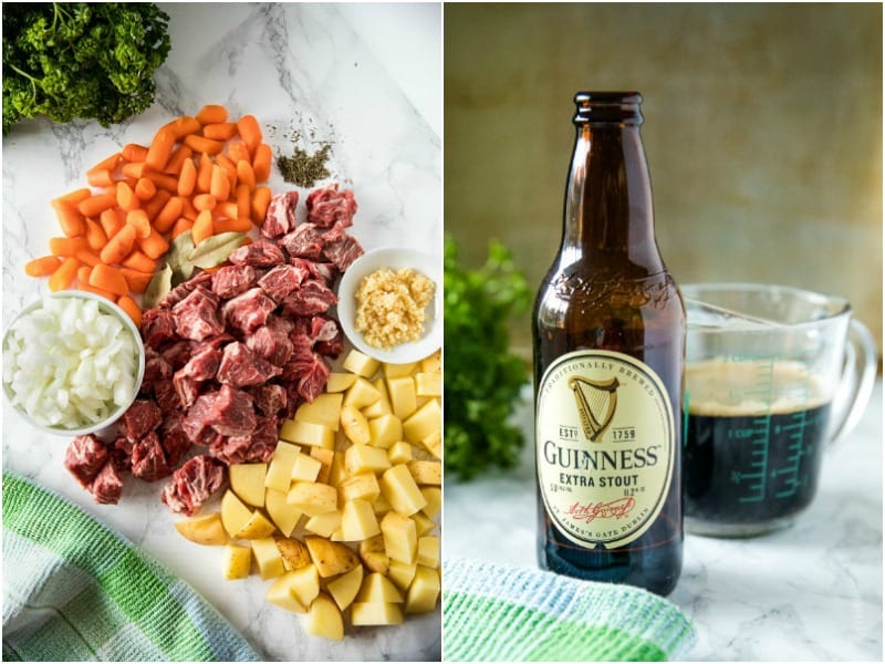 Easy Guinness Beef Stew is a hearty meal, with chunks of beef, potatoes and carrots that are slow simmered in a bottle of Guinness Stout. This makes a rich and cozy stew with a gravy that's irresistibly tasty. #mustlovehomecooking #guinnessbeefstew #stpatricksdayrecipes